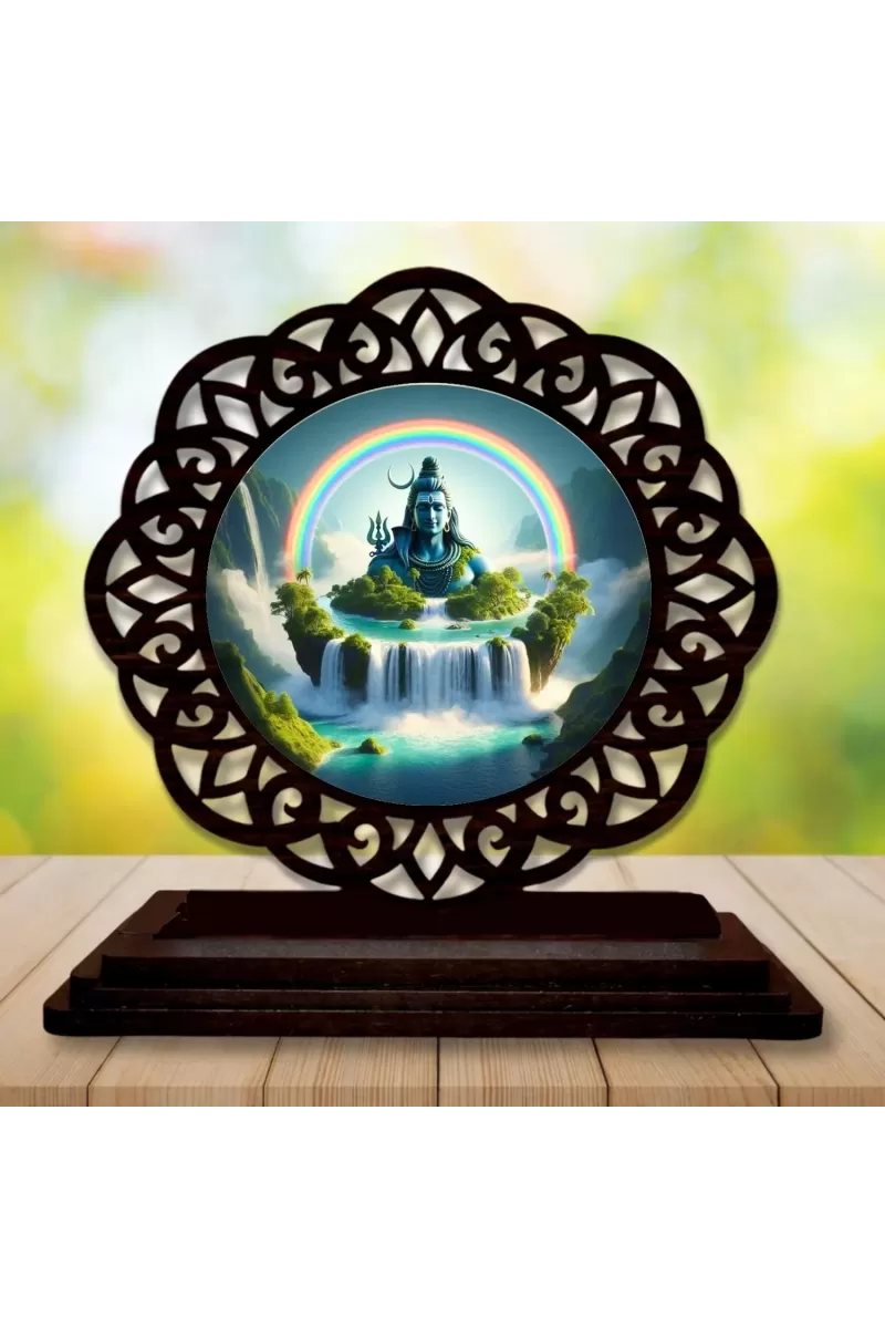 Car Desk/Table Top Lord Shiva Wooden Photo Stand  3x4 Inches, Compact & Stylish Spiritual Display For Car, Home & Office (Pack Of 1) (F19728)