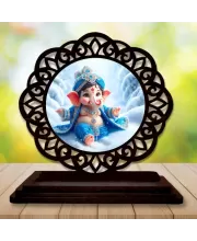Car Desk/Table Top Lord Ganesha Wooden Photo Stand  3x4 Inches, Compact & Stylish Spiritual Display For Car, Home & Office (Pack Of 1) (F19730)