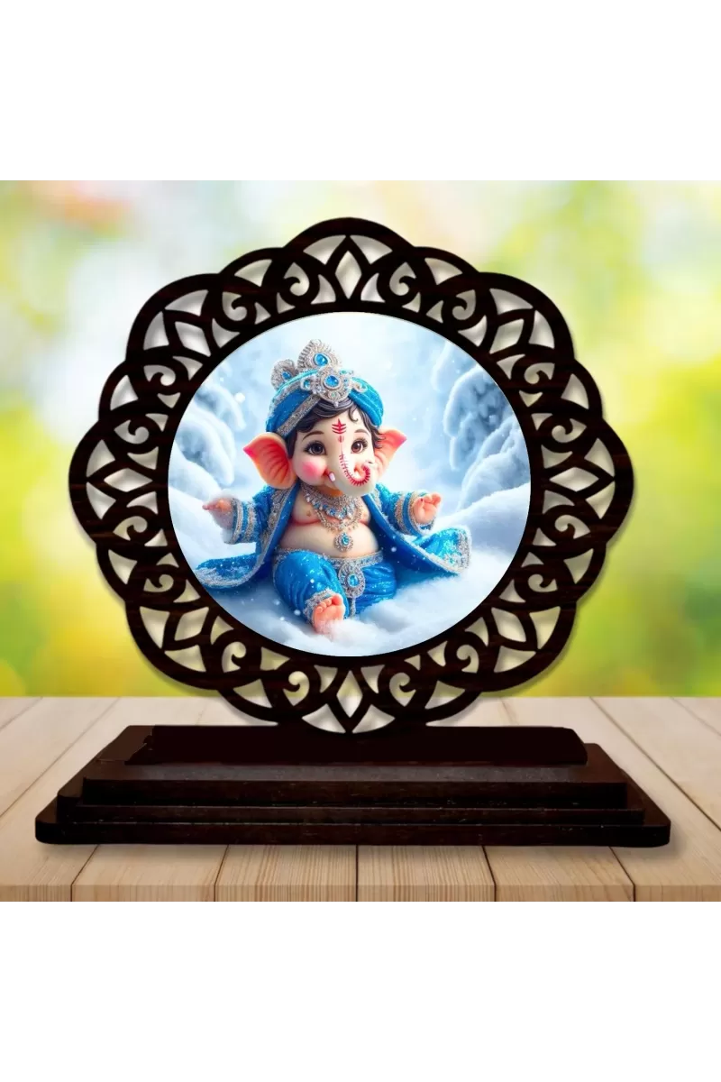Car Desk/Table Top Lord Ganesha Wooden Photo Stand  3x4 Inches, Compact & Stylish Spiritual Display For Car, Home & Office (Pack Of 1) (F19730)