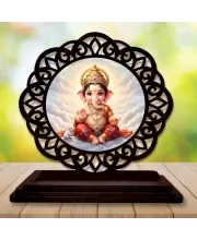 Car Desk/Table Top Lord Ganesha Wooden Photo Stand  3x4 Inches, Compact & Stylish Spiritual Display For Car, Home & Office (Pack Of 1) (F19731)