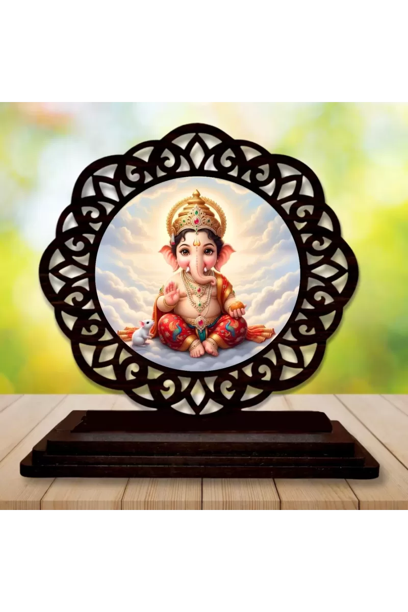 Car Desk/Table Top Lord Ganesha Wooden Photo Stand  3x4 Inches, Compact & Stylish Spiritual Display For Car, Home & Office (Pack Of 1) (F19731)