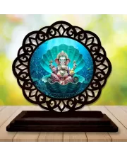 Car Desk/Table Top Lord Ganesha Wooden Photo Stand  3x4 Inches, Compact & Stylish Spiritual Display For Car, Home & Office (Pack Of 1) (F19732)