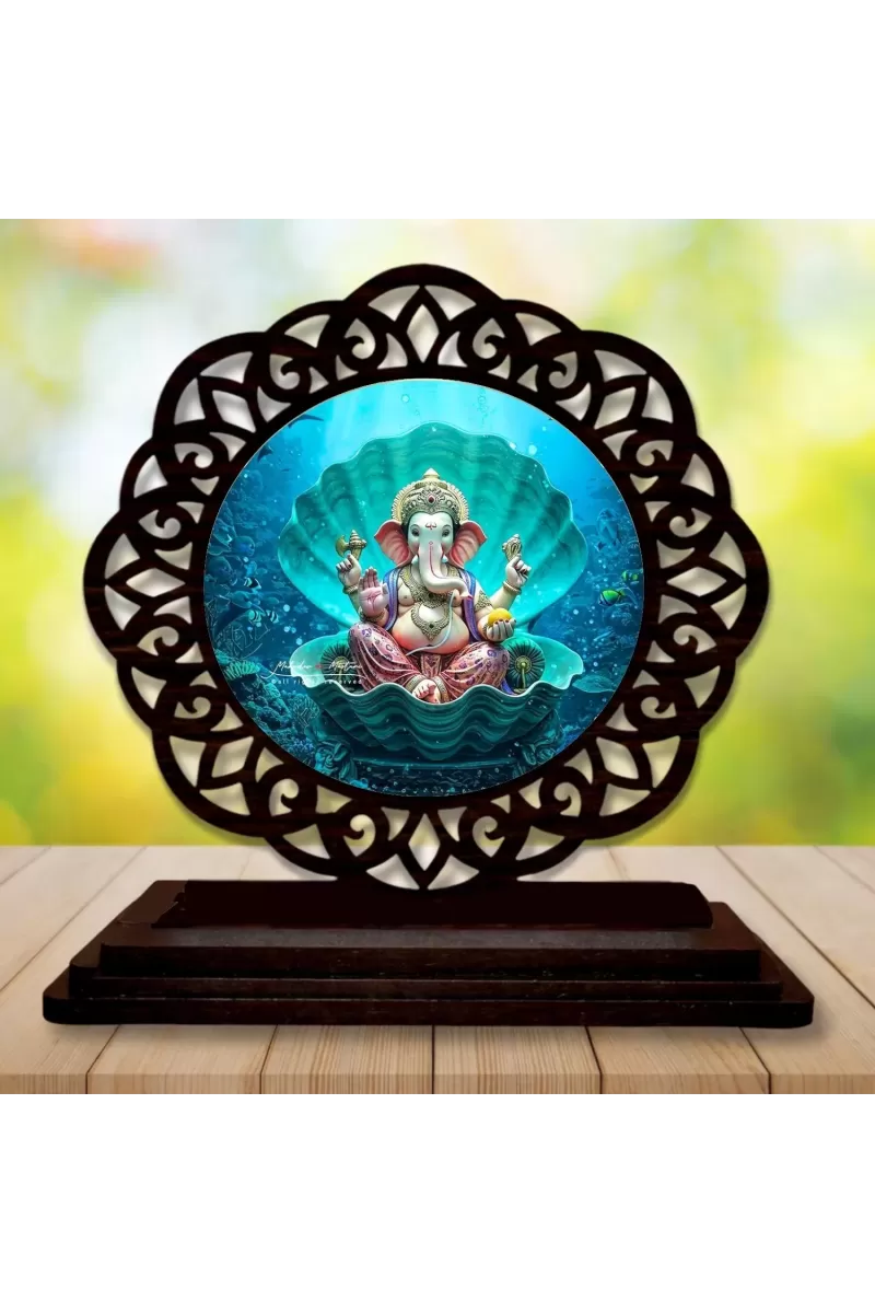 Car Desk/Table Top Lord Ganesha Wooden Photo Stand  3x4 Inches, Compact & Stylish Spiritual Display For Car, Home & Office (Pack Of 1) (F19732)