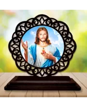 Car Desk/Table Top Lord Jesus Wooden Photo Stand  3x4 Inches, Compact & Stylish Spiritual Display For Car, Home & Office (Pack Of 1) (F19733)