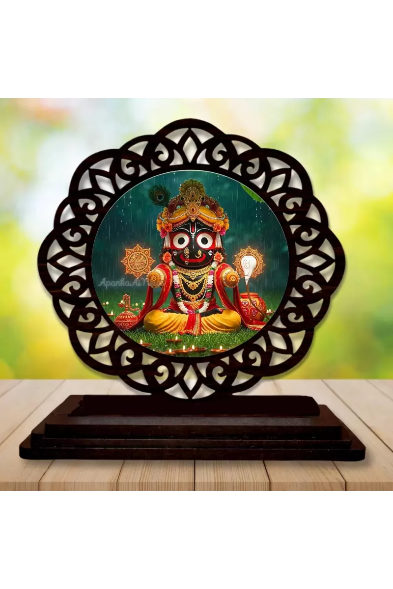 Car Desk/Table Top Lord Jagannath Wooden Photo Stand  3x4 Inches, Compact & Stylish Spiritual Display For Car, Home & Office (Pack Of 1) (F19734)