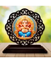 Car Desk/Table Top Lord Krishna Wooden Photo Stand  3x4 Inches, Compact & Stylish Spiritual Display For Car, Home & Office (Pack Of 1) (F19738)