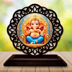 Car Desk/Table Top Lord Krishna Wooden Photo Stand  3x4 Inches, Compact & Stylish Spiritual Display For Car, Home & Office (Pack Of 1) (F19738)