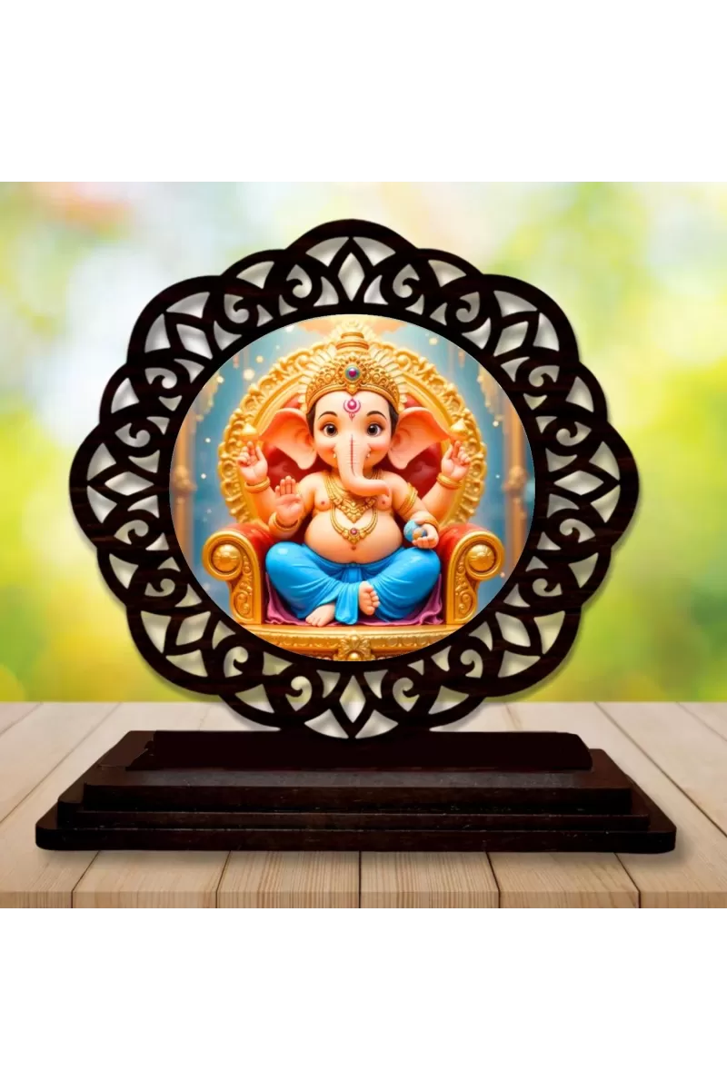 Car Desk/Table Top Lord Krishna Wooden Photo Stand  3x4 Inches, Compact & Stylish Spiritual Display For Car, Home & Office (Pack Of 1) (F19738)