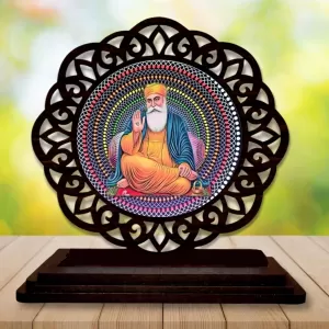 Car Desk/Table Top Guru Nanak Wooden Photo Stand  3x4 Inches, Compact & Stylish Spiritual Display For Car, Home & Office (Pack Of 1) (F19740)
