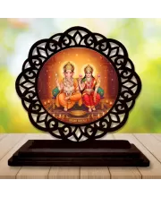 Car Desk/Table Top Lord Ganesha And Lakshmi Wooden Photo Stand  3x4 Inches, Compact & Stylish Spiritual Display For Car, Home & Office (Pack Of 1) (F19741)