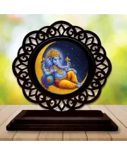 Car Desk/Table Top Lord Ganesha Wooden Photo Stand  3x4 Inches, Compact & Stylish Spiritual Display For Car, Home & Office (Pack Of 1) (F19743)