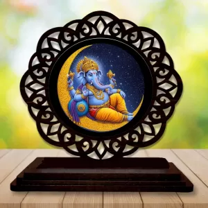 Car Desk/Table Top Lord Ganesha Wooden Photo Stand  3x4 Inches, Compact & Stylish Spiritual Display For Car, Home & Office (Pack Of 1) (F19743)