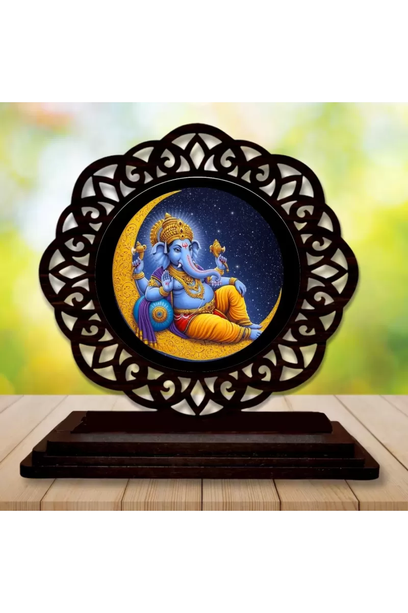 Car Desk/Table Top Lord Ganesha Wooden Photo Stand  3x4 Inches, Compact & Stylish Spiritual Display For Car, Home & Office (Pack Of 1) (F19743)