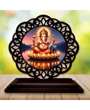 Car Desk/Table Top Lord Ganesha Wooden Photo Stand  3x4 Inches, Compact & Stylish Spiritual Display For Car, Home & Office (Pack Of 1) (F19744)