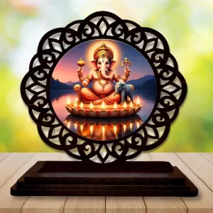 Car Desk/Table Top Lord Ganesha Wooden Photo Stand  3x4 Inches, Compact & Stylish Spiritual Display For Car, Home & Office (Pack Of 1) (F19744)