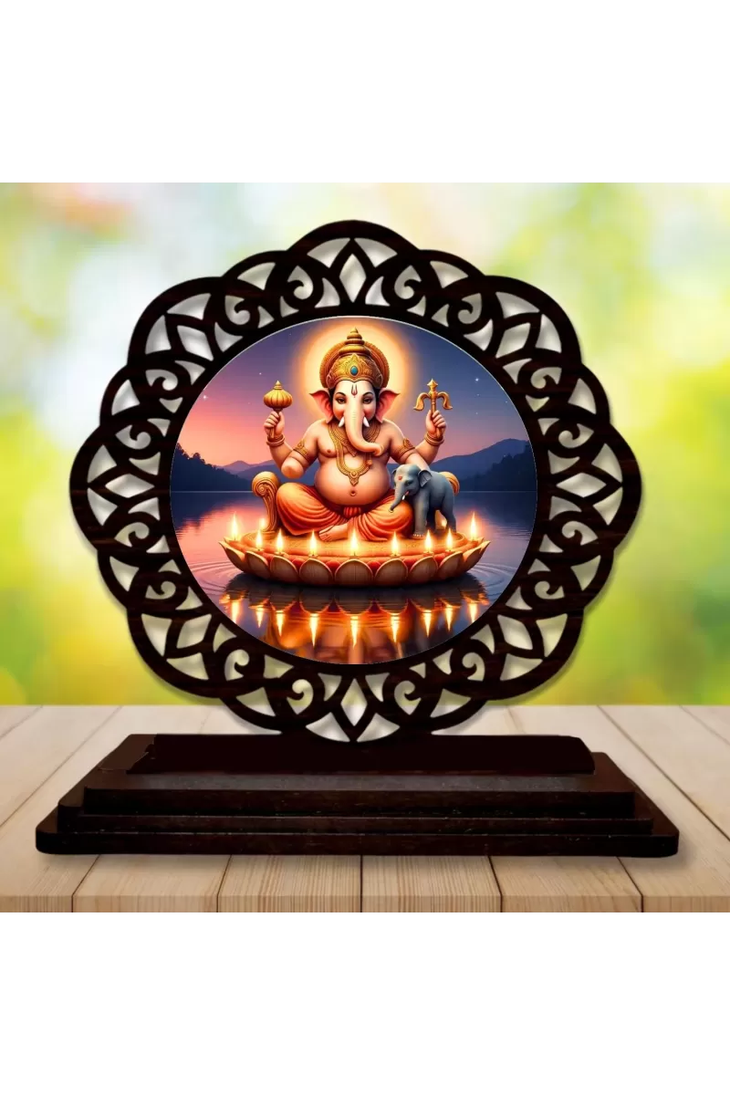 Car Desk/Table Top Lord Ganesha Wooden Photo Stand  3x4 Inches, Compact & Stylish Spiritual Display For Car, Home & Office (Pack Of 1) (F19744)