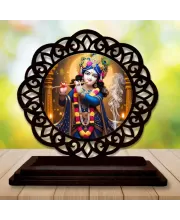 Car Desk/Table Top Lord Krishna Wooden Photo Stand  3x4 Inches, Compact & Stylish Spiritual Display For Car, Home & Office (Pack Of 1) (F19746)