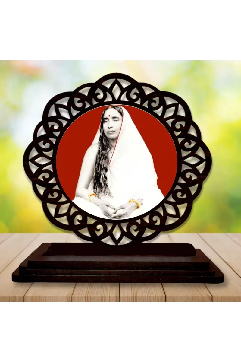 Car Desk/Table Top Sarada Maa Wooden Photo Stand  3x4 Inches, Compact & Stylish Spiritual Display For Car, Home & Office (Pack Of 1) (F19747)