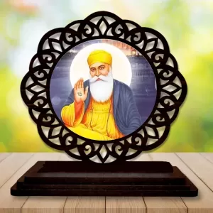 Car Desk/Table Top Gurunanak Wooden Photo Stand  3x4 Inches, Compact & Stylish Spiritual Display For Car, Home & Office (Pack Of 1) (F19748)