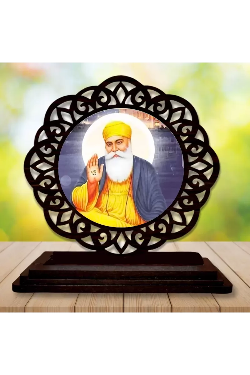 Car Desk/Table Top Gurunanak Wooden Photo Stand  3x4 Inches, Compact & Stylish Spiritual Display For Car, Home & Office (Pack Of 1) (F19748)