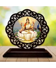 Car Desk/Table Top Goddess Saraswathi Wooden Photo Stand  3x4 Inches, Compact & Stylish Spiritual Display For Car, Home & Office (Pack Of 1) (F19753)