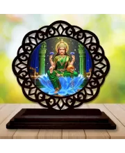 Car Desk/Table Top Goddess Lakshmi Wooden Photo Stand  3x4 Inches, Compact & Stylish Spiritual Display For Car, Home & Office (Pack Of 1) (F19754)