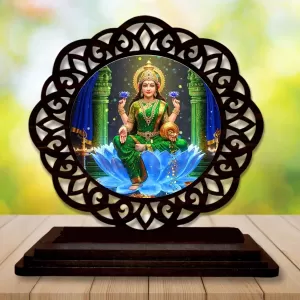 Car Desk/Table Top Goddess Lakshmi Wooden Photo Stand  3x4 Inches, Compact & Stylish Spiritual Display For Car, Home & Office (Pack Of 1) (F19754)