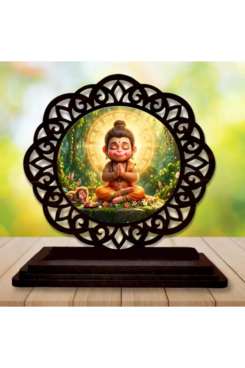 Car Desk/Table Top Lord Hanuman Wooden Photo Stand  3x4 Inches, Compact & Stylish Spiritual Display For Car, Home & Office (Pack Of 1) (F19755)