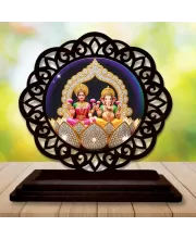 Car Desk/Table Top Lord Ganesha And Lakshmi Wooden Photo Stand  3x4 Inches, Compact & Stylish Spiritual Display For Car, Home & Office (Pack Of 1) (F19757)