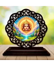 Car Desk/Table Top Lord Surya Bhagavan Wooden Photo Stand  3x4 Inches, Compact & Stylish Spiritual Display For Car, Home & Office (Pack Of 1) (F19760)