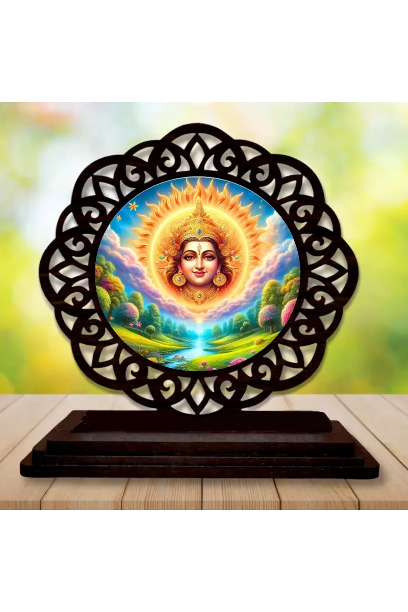 Car Desk/Table Top Lord Surya Bhagavan Wooden Photo Stand  3x4 Inches, Compact & Stylish Spiritual Display For Car, Home & Office (Pack Of 1) (F19760)