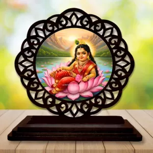 Car Desk/Table Top Little Radha Wooden Photo Stand  3x4 Inches, Compact & Stylish Spiritual Display For Car, Home & Office (Pack Of 1) (F19763)