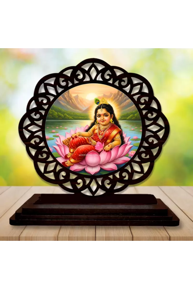 Car Desk/Table Top Little Radha Wooden Photo Stand  3x4 Inches, Compact & Stylish Spiritual Display For Car, Home & Office (Pack Of 1) (F19763)