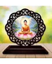 Car Desk/Table Top Lord Buddha Wooden Photo Stand  3x4 Inches, Compact & Stylish Spiritual Display For Car, Home & Office (Pack Of 1) (F19764)