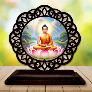 Car Desk/Table Top Lord Buddha Wooden Photo Stand  3x4 Inches, Compact & Stylish Spiritual Display For Car, Home & Office (Pack Of 1) (F19764)