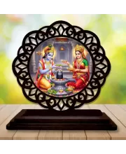 Car Desk/Table Top Lord Rama And Seetha Wooden Photo Stand  3x4 Inches, Compact & Stylish Spiritual Display For Car, Home & Office (Pack Of 1) (F19765)