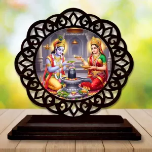 Car Desk/Table Top Lord Rama And Seetha Wooden Photo Stand  3x4 Inches, Compact & Stylish Spiritual Display For Car, Home & Office (Pack Of 1) (F19765)