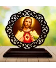 Car Desk/Table Top Lord Jesus Wooden Photo Stand  3x4 Inches, Compact & Stylish Spiritual Display For Car, Home & Office (Pack Of 1) (F19767)