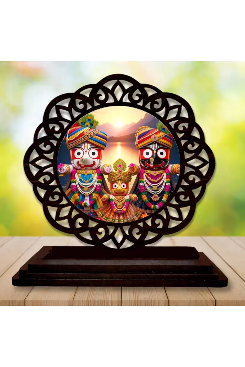Car Desk/Table Top Lord Jagannath Wooden Photo Stand  3x4 Inches, Compact & Stylish Spiritual Display For Car, Home & Office (Pack Of 1) (F19768)