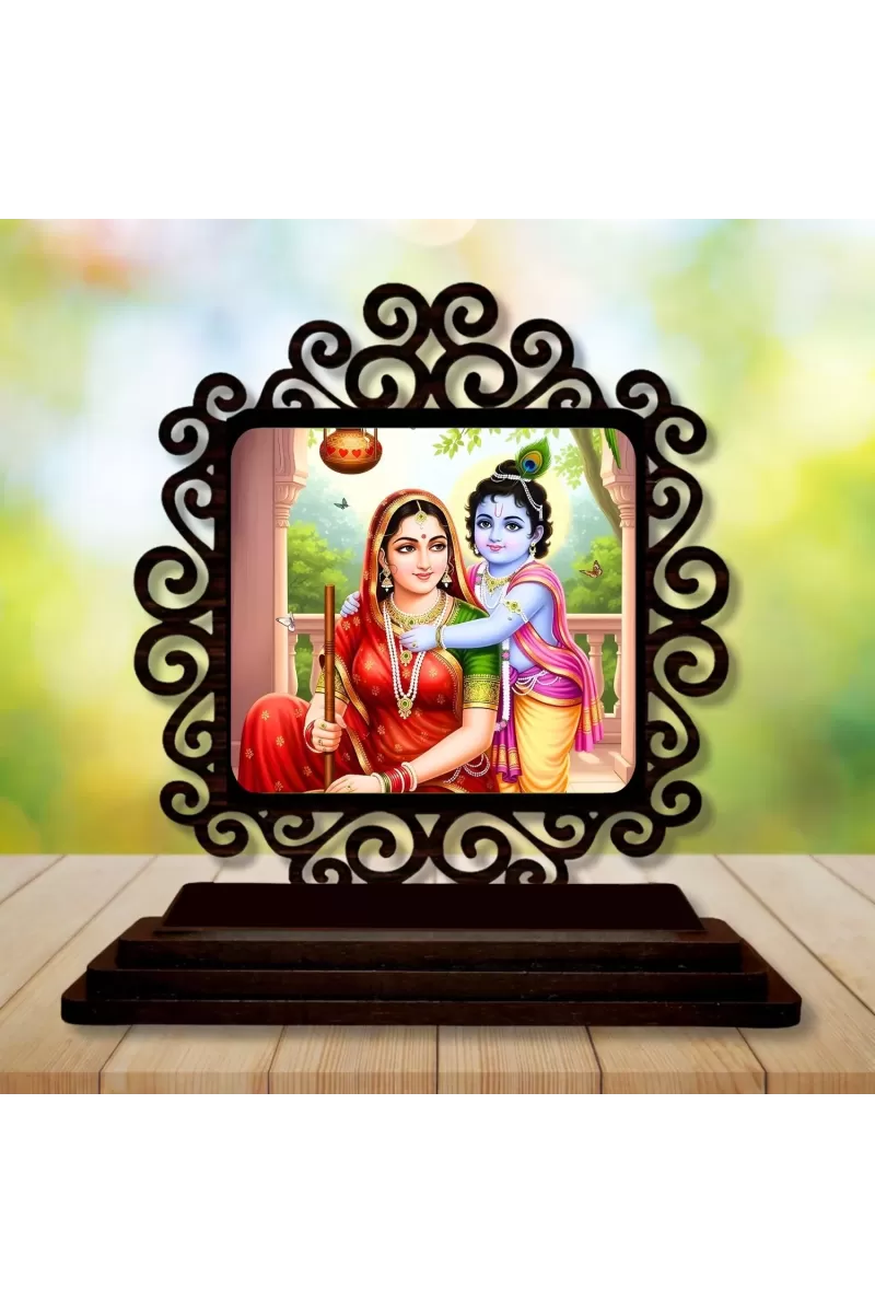 Car Desk/Table Top Yashodha With Krishna Wooden Photo Stand  3x4 Inches, Compact & Stylish Spiritual Display For Car, Home & Office (Pack Of 1) (F19772)