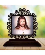 Car Desk/Table Top Lord Jesus Wooden Photo Stand  3x4 Inches, Compact & Stylish Spiritual Display For Car, Home & Office (Pack Of 1) (F19773)
