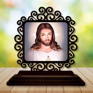 Car Desk/Table Top Lord Jesus Wooden Photo Stand 3x4 Inches, Compact & Stylish Spiritual Display For Car, Home & Office (Pack Of 1) (F19773) Car Desk/Table Top Lord Jesus Wooden Photo Stand 3x4 Inches, Compact & Stylish Spiritual Display For Car, Home & Office (Pack Of 1) (F19773)