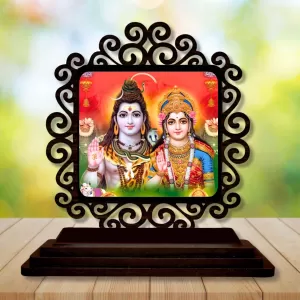 Car Desk/Table Top Lord Shiva And Parvathi Wooden Photo Stand 3x4 Inches, Compact & Stylish Spiritual Display For Car, Home & Office (Pack Of 1) (F19775) Car Desk/Table Top Lord Shiva And Parvathi Wooden Photo Stand 3x4 Inches, Compact & Stylish Spiritual Display For Car, Home & Office (Pack Of 1) (F19775)