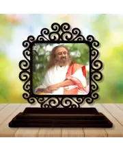 Car Desk/Table Top Sri Sri Ravi Shankar Wooden Photo Stand  3x4 Inches, Compact & Stylish Spiritual Display For Car, Home & Office (Pack Of 1) (F19778)