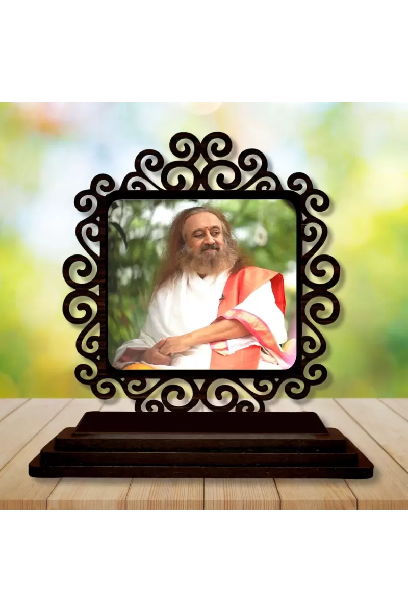 Car Desk/Table Top Sri Sri Ravi Shankar Wooden Photo Stand  3x4 Inches, Compact & Stylish Spiritual Display For Car, Home & Office (Pack Of 1) (F19778)