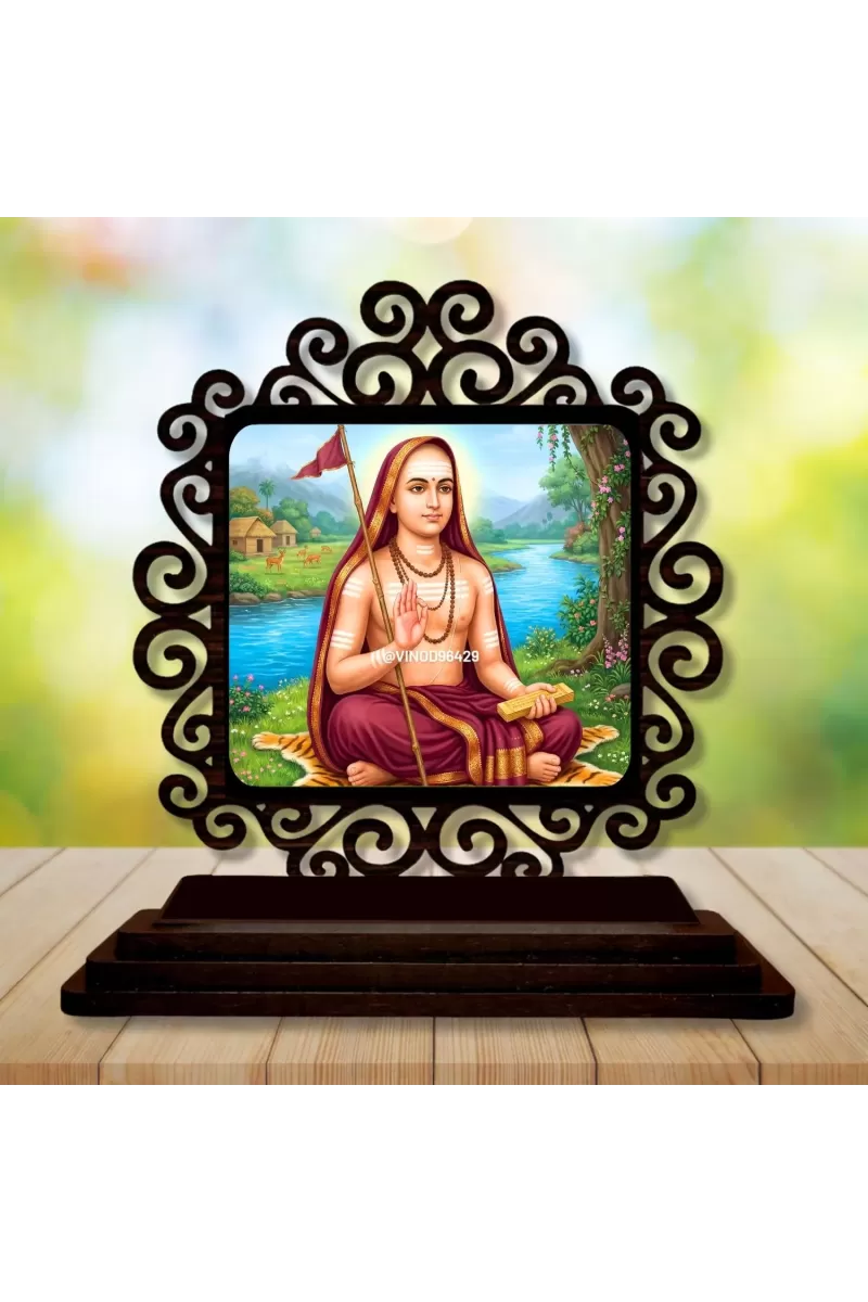 Car Desk/Table Top Adhi Shankaracharya Wooden Photo Stand  3x4 Inches, Compact & Stylish Spiritual Display For Car, Home & Office (Pack Of 1) (F19779)