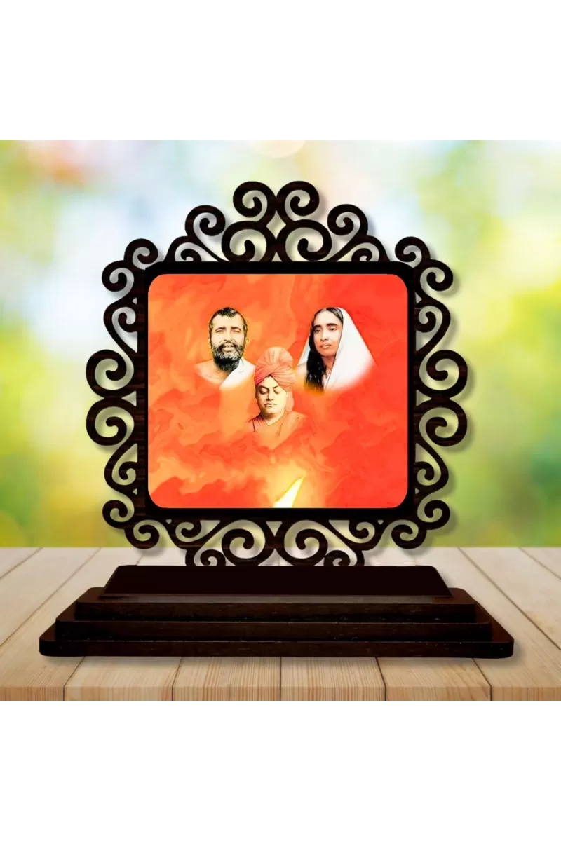 Car Desk/Table Top Ramakrishna And Sarada Devi Wooden Photo Stand  3x4 Inches, Compact & Stylish Spiritual Display For Car, Home & Office (Pack Of 1) (F19781)