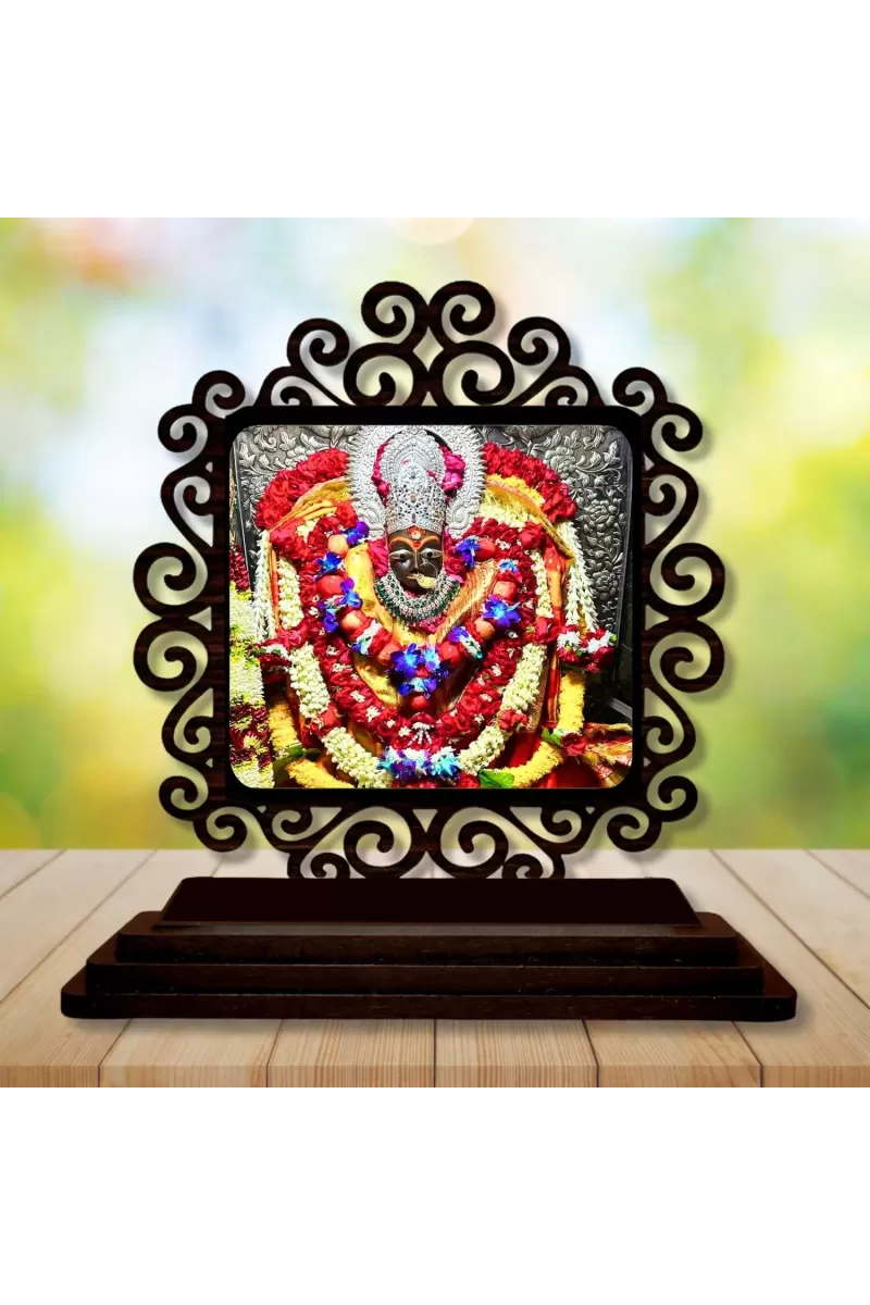 Car Desk/Table Top Maa Sharda Of Maihar Wooden Photo Stand  3x4 Inches, Compact & Stylish Spiritual Display For Car, Home & Office (Pack Of 1) (F19783)