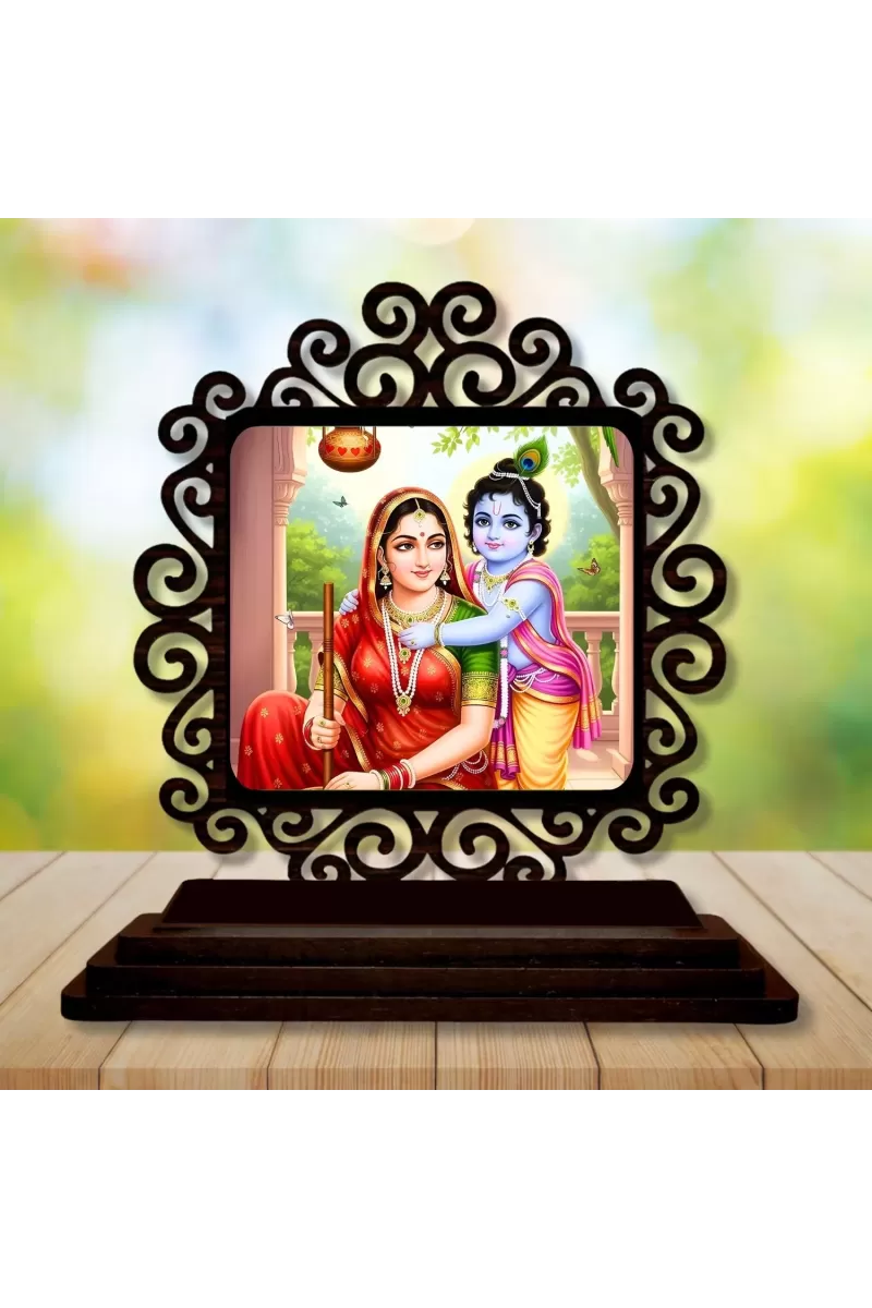 Car Desk/Table Top Yashodha With Krishna Wooden Photo Stand  3x4 Inches, Compact & Stylish Spiritual Display For Car, Home & Office (Pack Of 1) (F19785)