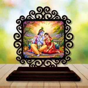 Car Desk/Table Top Radha Krishna Wooden Photo Stand 3x4 Inches, Compact & Stylish Spiritual Display For Car, Home & Office (Pack Of 1) (F19786) Car Desk/Table Top Radha Krishna Wooden Photo Stand 3x4 Inches, Compact & Stylish Spiritual Display For Car, Home & Office (Pack Of 1) (F19786)